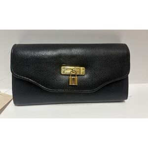 Vintage SEARS Black‎ Wallet New with tags checkbook gold trim